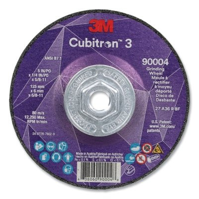 Cubitron™ 3 Depressed Center Grinding Wheel, 5 in dia x 1/4 in Thick x 5/8 in-11 Arbor, 36+ Grit, T27