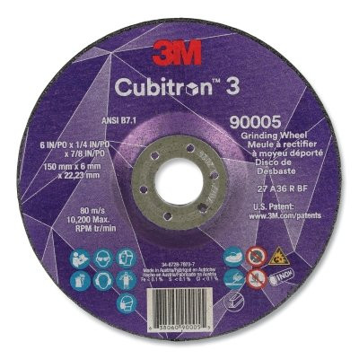 Cubitron™ 3 Depressed Center Grinding Wheel, 6 in dia x 1/4 in Thick x 7/8 in Arbor, 36+ Grit, T27