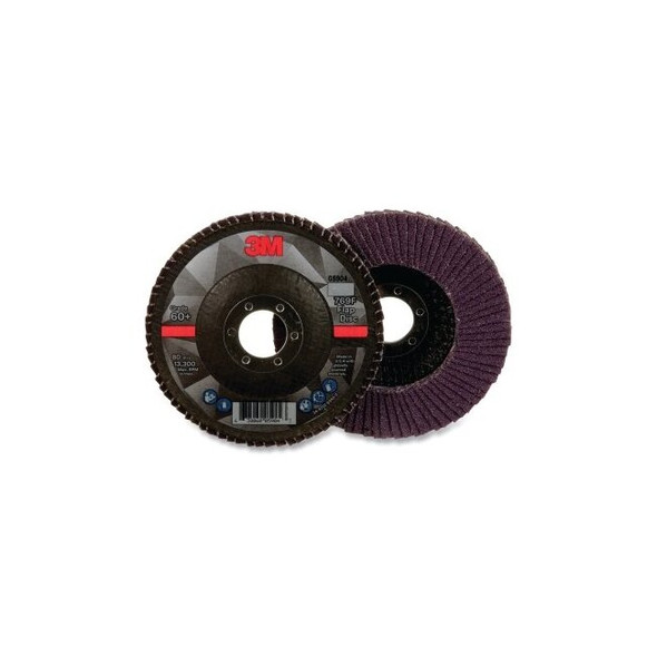 Coated Flap Disc 769F, 4-1/2 in dia, 60+ Grit, 7/8 in Arbor, 13300 RPM