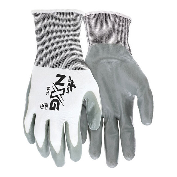 MCR Safety® NXG® Nitrile Dip Gloves, Medium, White/Gray, 12/Pair