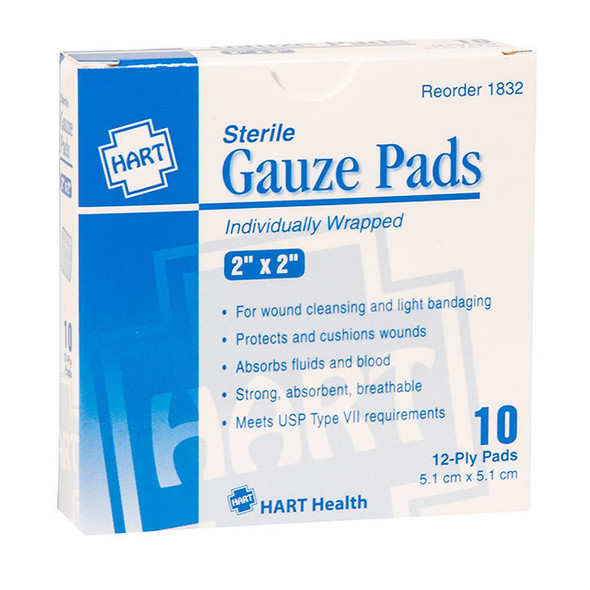HART Health® Gauze Pads, 2" x 2", 10/Box