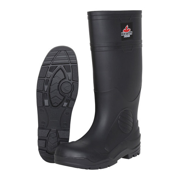 MCR Safety® 16" PVC Boots, Steel Toe, Size 12, Black, 1/Pair