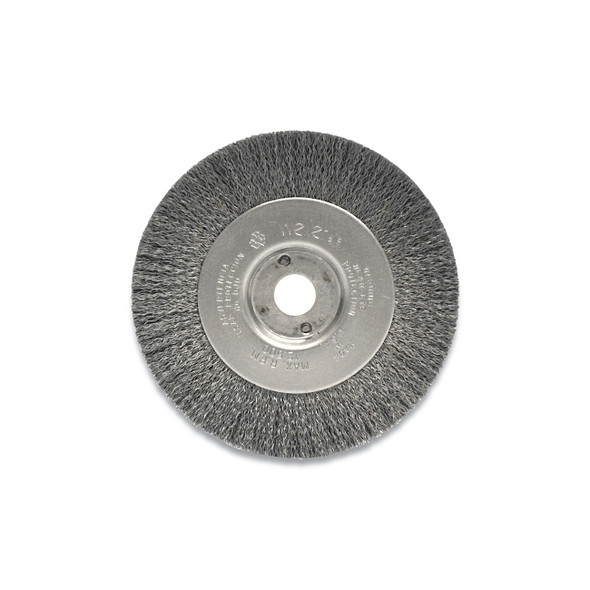 Narrow Face Crimped Wire Wheel, 4 in dia x 1/2 in W Face, 0.0118 in Stainless Steel Wire, 12500 RPM
