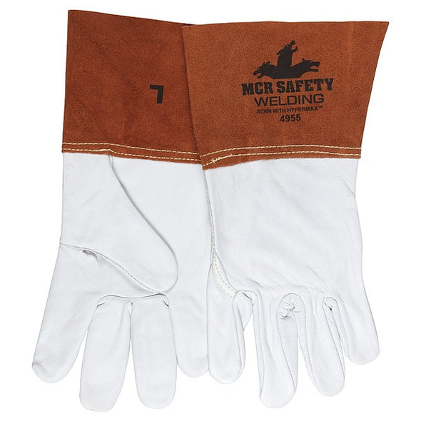 Mcr Safety 4955 Welding Leather Glove, Gauntlet Cuff, Wing Thumb, Premium Cowhide, XL, 12 PK 4955XL