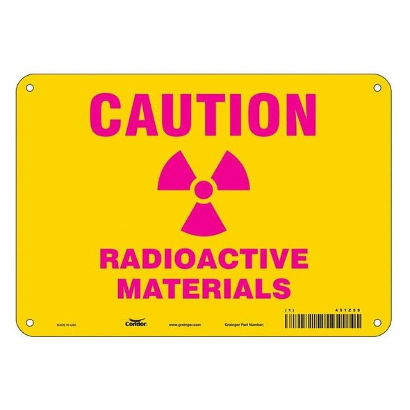 Radiation Safety Sign, 7 in H, 10 in W, Aluminum, Vertical Rectangle,451Z59