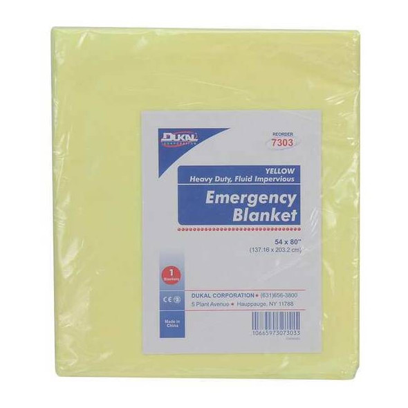 Emergency Blanket, Yellow, 54In x 80In, Blanket Width: 54 in