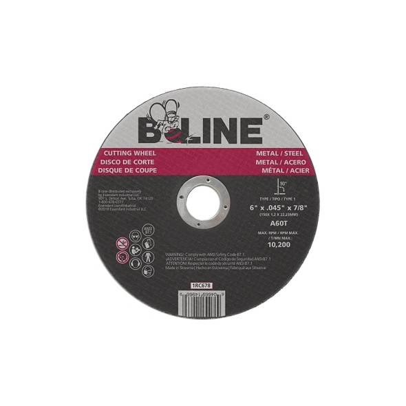 Cutting Wheel, 6 in dia, 0.045 in Thick, 7/8 in Arbor, 60 Grit, Aluminum Oxide