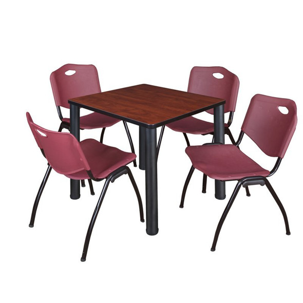 Kee Square Table & Chair Set, Wood, Metal, Plastic Top, Cherry
