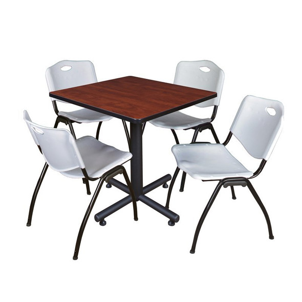 Kobe Square Table & Chair Set, Wood, Metal, Plastic Top, Cherry