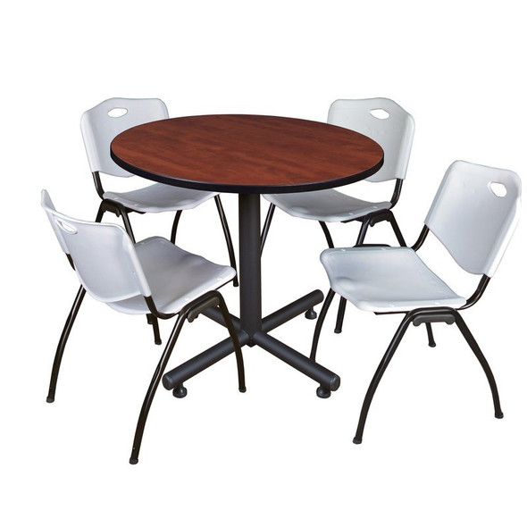 Kobe Round Table & Chair Set, Wood, Metal, Plastic Top, Cherry