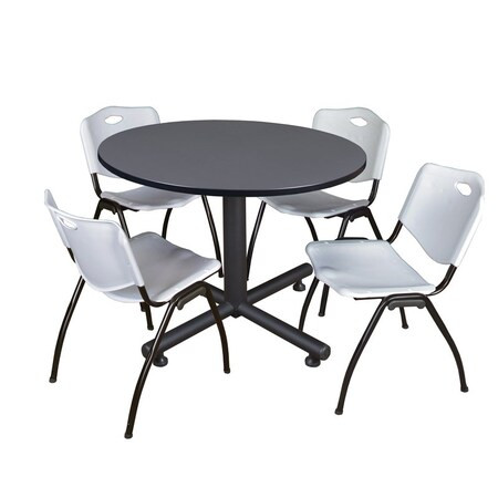 Kobe Kobe Round Table & Chair Set, Wood, Metal, Plastic Top, Grey TKB48RNDGY47GY