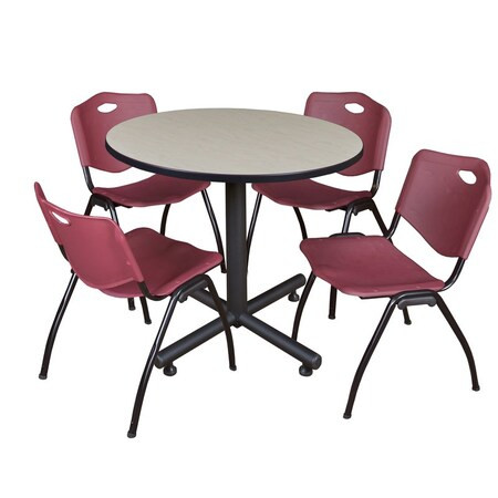Kobe Round Table & Chair Set, Wood, Metal, Plastic Top, Maple