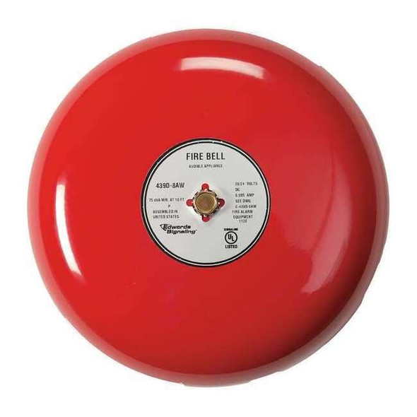 Edwards Signaling Fire Bell,Red,10 In.,20 to 24V 439D-10AW-R