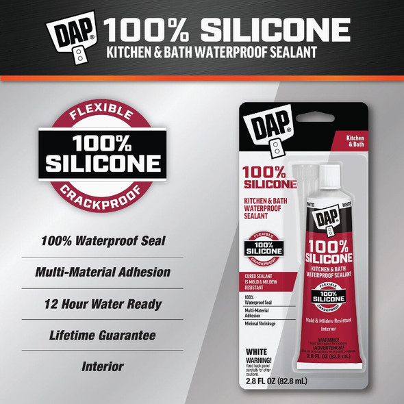DAP 2.8 Oz. White  100% Silicone Kitchen & Bath Sealant 7079800950 778154