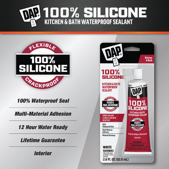 DAP 2.8 Oz. White  100% Silicone Kitchen & Bath Sealant 7079800950 778154