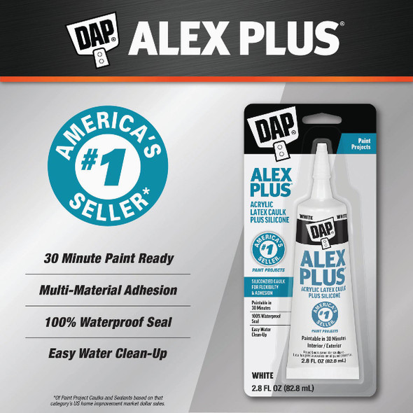 DAP Alex Plus 2.8 Oz. All-Purpose White Siliconized Acrylic Latex Caulk