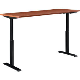 Interion Electric Height Adjustable Desk 60""W x 30""D Cherry W/ Black Base