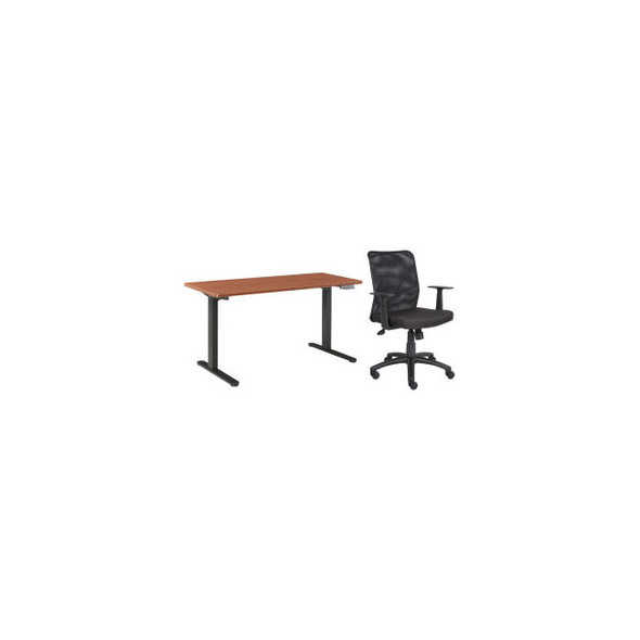 Interion Height Adjustable Table with Chair Bundle - 60""W x 30""D - Cherry w/ B