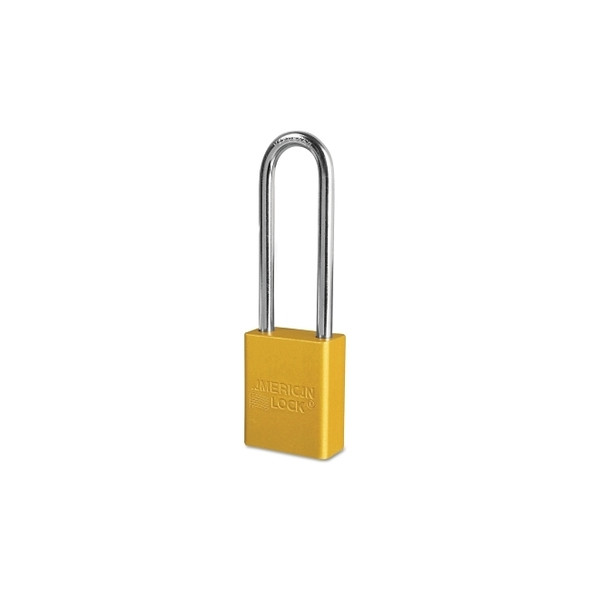 Solid Aluminum Padlocks, 1/4 in Dia, 3 in L X 3/4 in W, Yellow