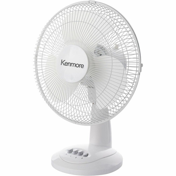 Kenmore 12" Desk Fan - 3 Speed - Oscillating, Air Circulation - White - 1 Each