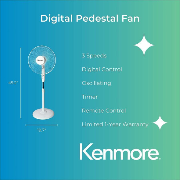 Kenmore 12" Pedestal Fan - 3 Speed - White KM60035WH SPR-ESMKM60035WH