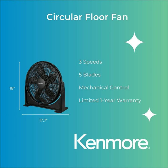 Kenmore 20" Circular Fan - 3 Speed - Quiet Operation - Black KM60049BK SPR-ESMKM60049BK