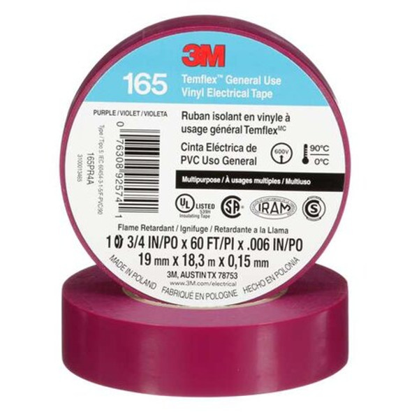 3m ElectricalTape,Vinyl,Purple,20ydL,3/4inW 165PR4A 3m ElectricalTape,Vinyl,Purple,20ydL,3/4inW 165PR4A