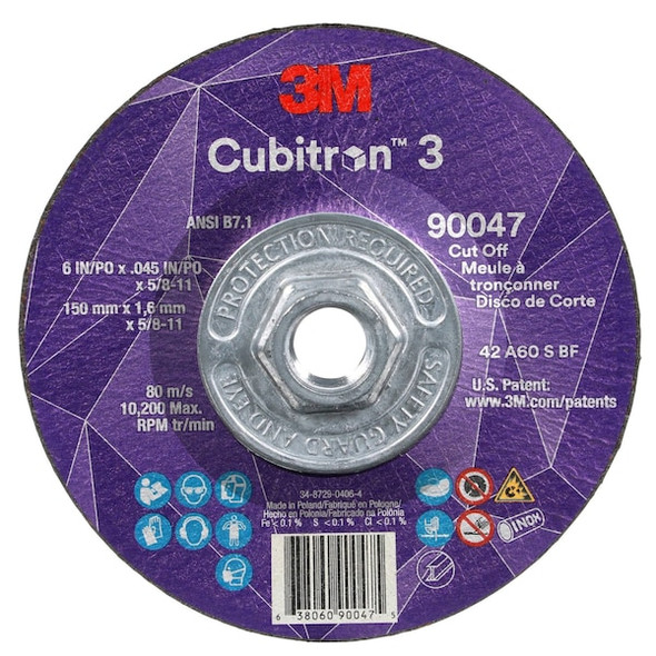 Abrasive Cut-Off Wheel, Type 27, 7 in Dia, 0.09 in Thick, 7/8 in Arbor Hole Size, Ceramic, 60 Grit