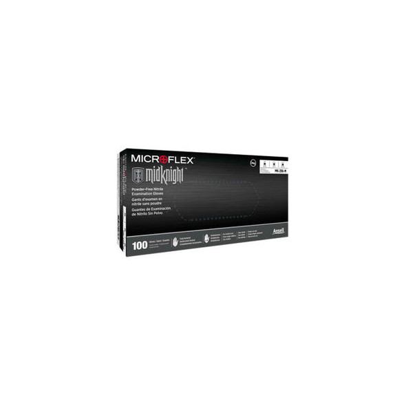 Ansell MidKnight MK-296 Nitrile Powder Free Disposable Gloves 4.7 Mil Black S 10
