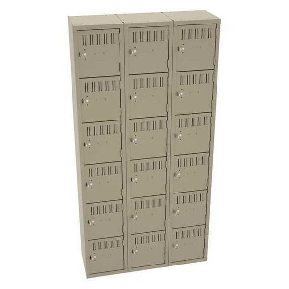 Box Locker, 36 in W, 12 in D, 72 in H, (3) Wide, (6) Tier, Sand