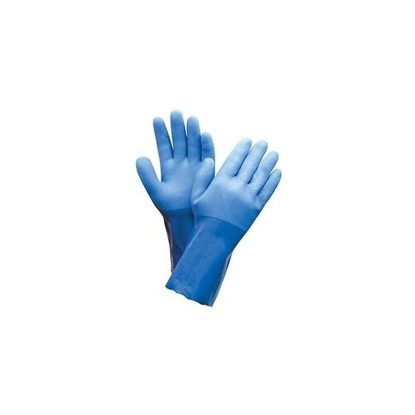 Chemical Resistant Gloves, PVC, 12 in L, 35 mil, Blue, L, 1 PR