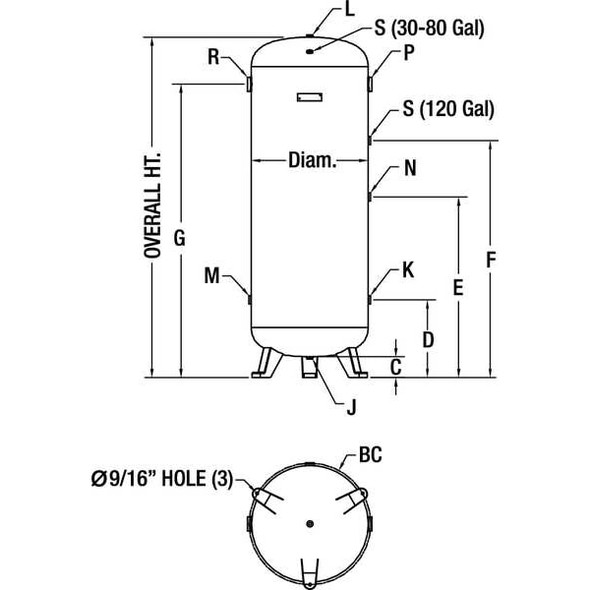 Speedaire Air Tank,Stationary,200 PSI,80 Gal,Vert 1YAC4