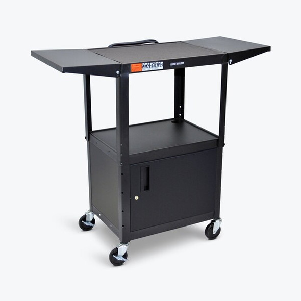 Luxor Adjustable-Height Steel AV Cart with Cabinet and Drop Leaf AVJ42CDL