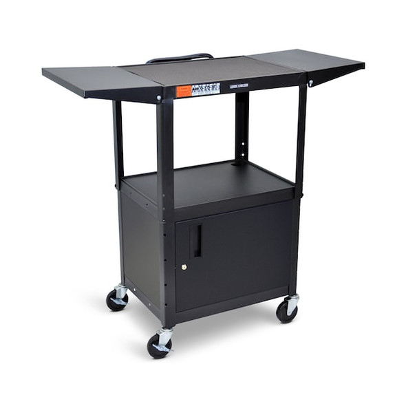 Luxor Adjustable-Height Steel AV Cart with Cabinet and Drop Leaf AVJ42CDL