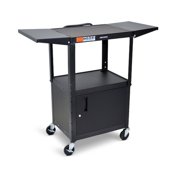 Luxor Adjustable-Height Steel AV Cart with Cabinet and Drop Leaf AVJ42CDL