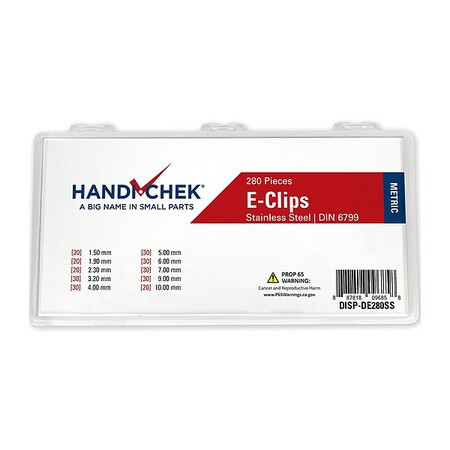 E-Clip Assortment, Stainless Steel, Plain Finish, 280 Pieces, 11 Sizes