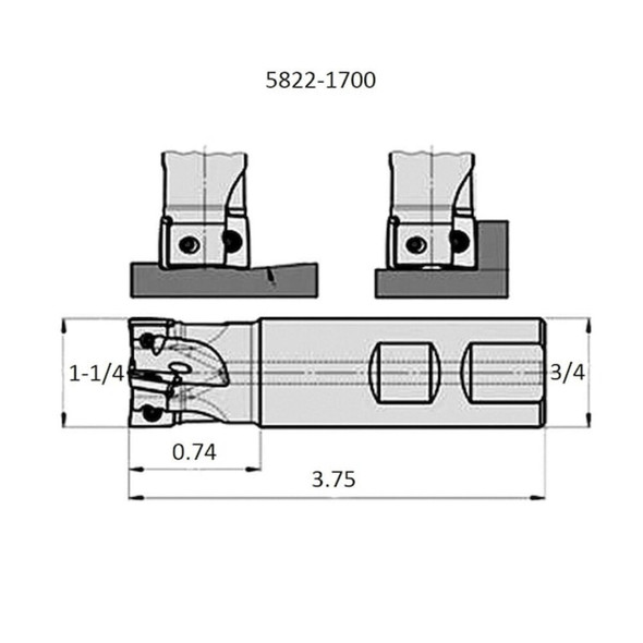 Hhip 1-1-4" Square Shoulder Coolant-Thru Indexable End Mill 5822-1700