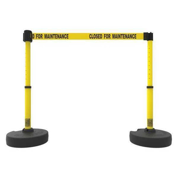 Belt Barrier System, Yellow, 15 ft Length, 22 in to 42 in Adjustable Post Height