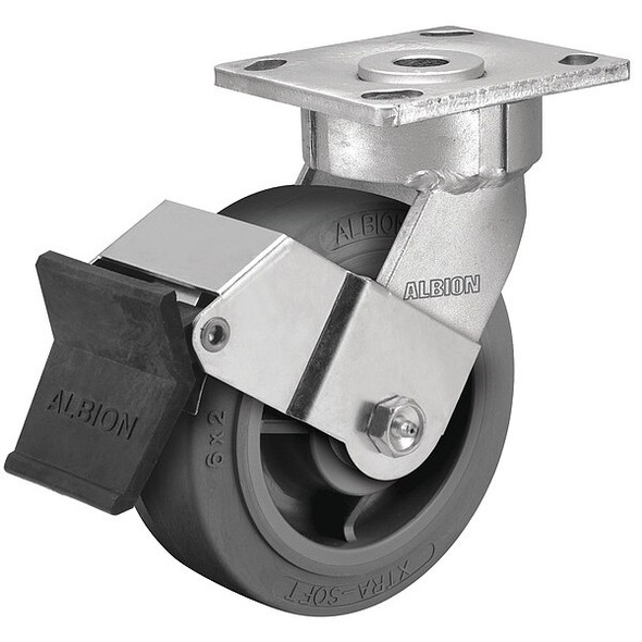 Albion Plate Caster,Swivel,Rubber,7 1/2"H 18XS06229SFBE