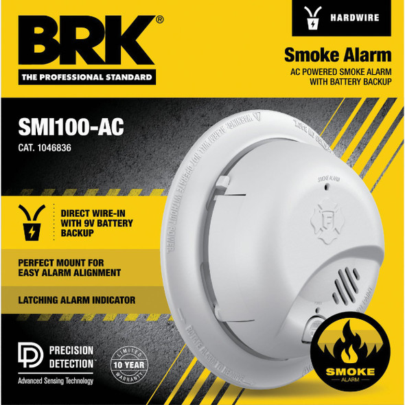 BRK SMI100-AC Interconnect Hardwire Ionization Smoke Alarm with Battery Backup