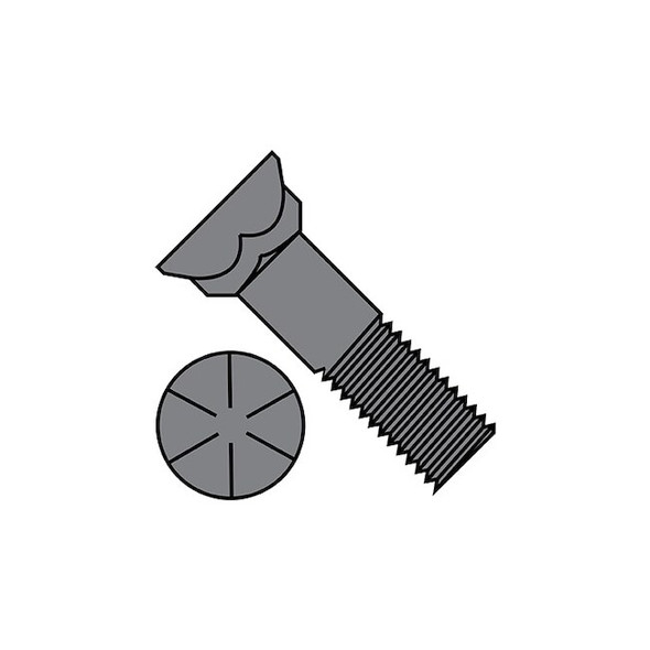 Plow Bolt, 1/2"-13 Thrd Sz, 4" L, Flat Head, Steel, Plain, 150 PK
