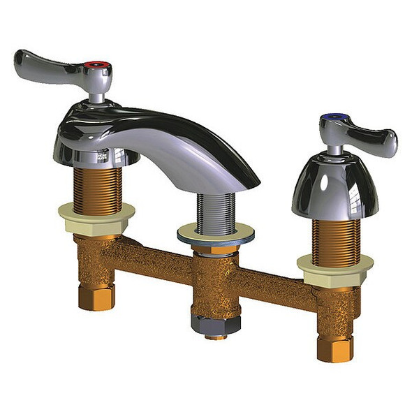 Manual Low Arc Bathroom Faucet, 8" Mount, Polished Chrome 3 Hole