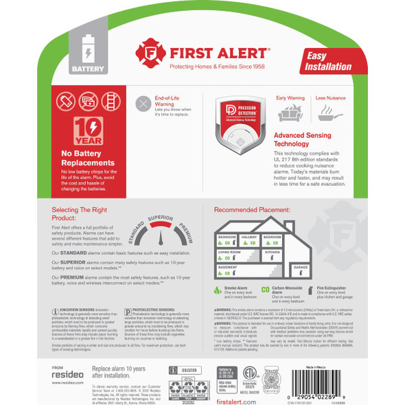 First Alert SMICO110 2-in-1 10-Year Battery Ionization Smoke & Carbon Monoxide Alarm