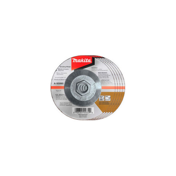 Makita Hubbed INOX Grinding Wheel 36 Grit Type 27 5""Dia x 1/4""T x 5/8-11"" Ctr