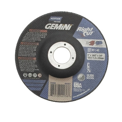 Gemini® RightCut™ Right Angle Cut-Off Wheel, Type 27/42, 5 in dia x 0.045 in Thick x 7/8 in Arbor, 25 EA/BX