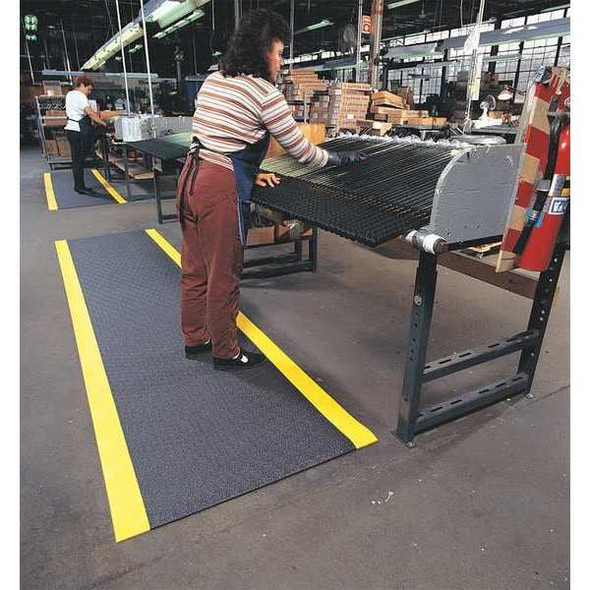 Antifatigue Mat, 30 ft. L x 4 ft. W, 3/8" Thickness, Closed Cell PVC Foam, Pebble, Black/Yellow