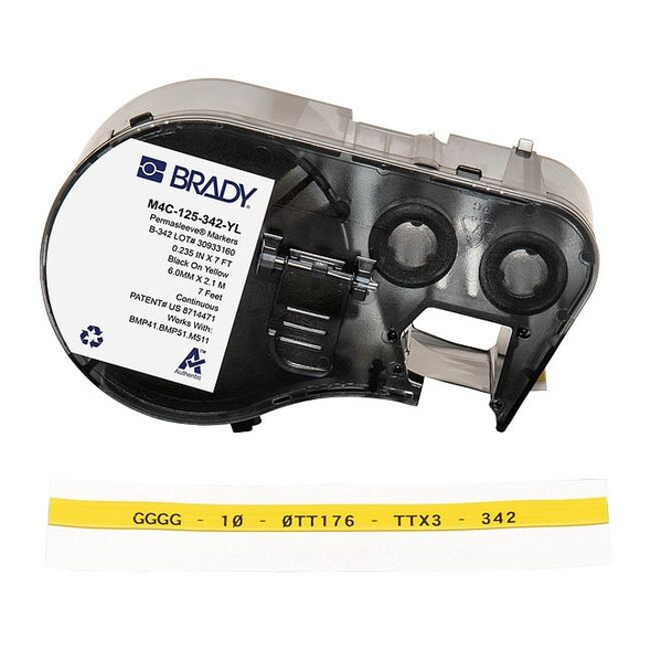 Brady Sleeve Label, Yellow, Polyolefin M4C-125-342-YL