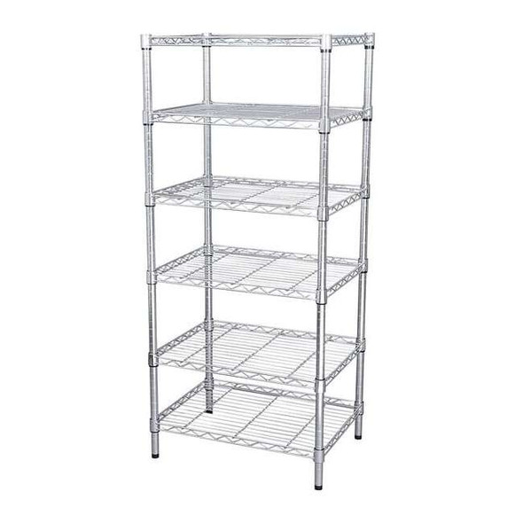 Wire Shelving Unit, 18"D x 48"W x 63"H, 6 Shelves, Chrome