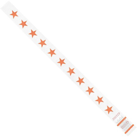 Tyvek Tyvek Wristbands, 3/4" x 10", Orange Stars, PK500 WR104OR