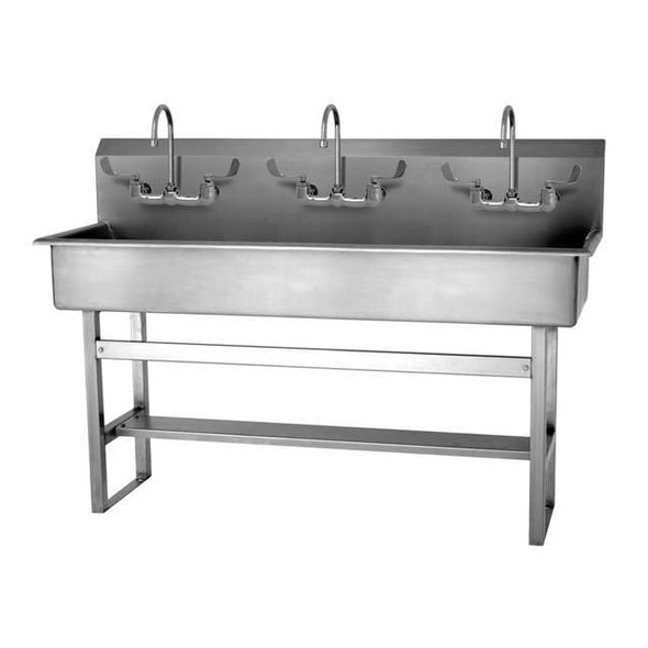 Sani-Lav Floor Mount, 6 Hole, Dual Manual Handle, Silver, Wash Station 56FFL